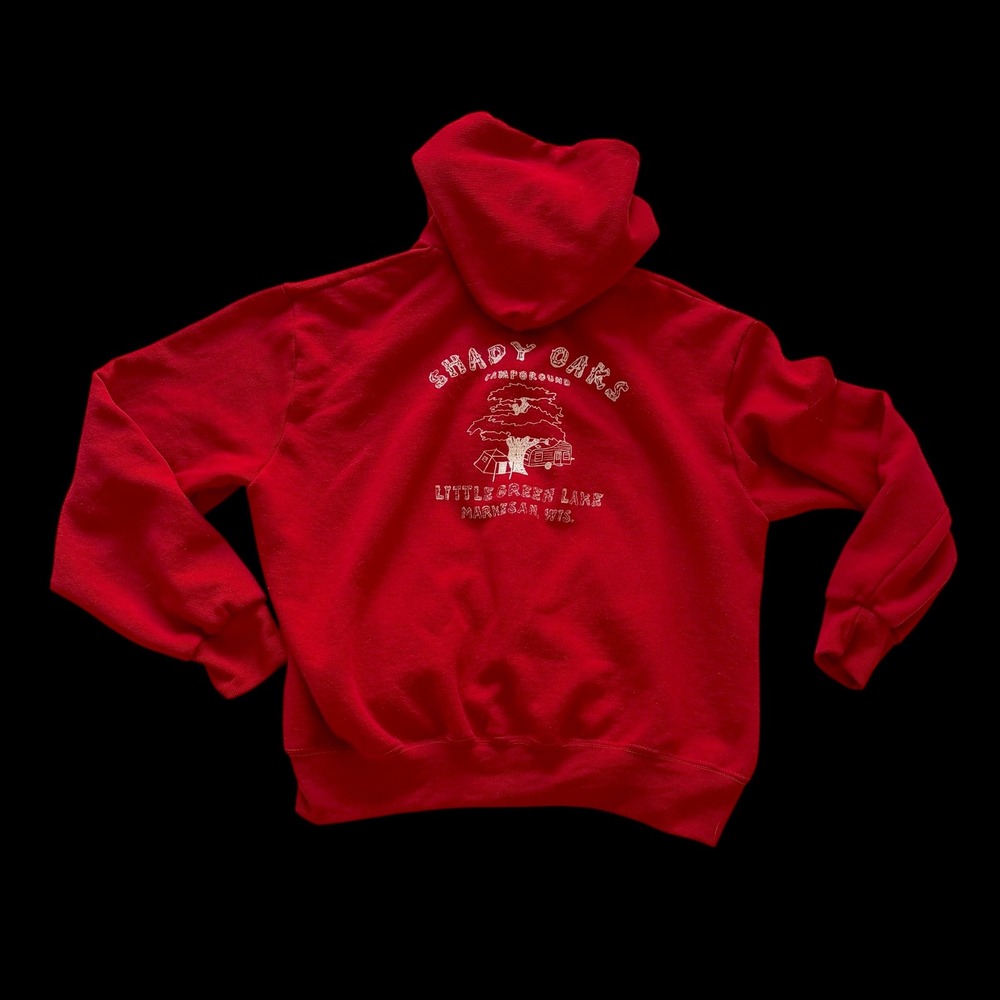 Vintage 80's Shady Oaks Campground Green Lake WI Red Full Zip Hoodie Mens L